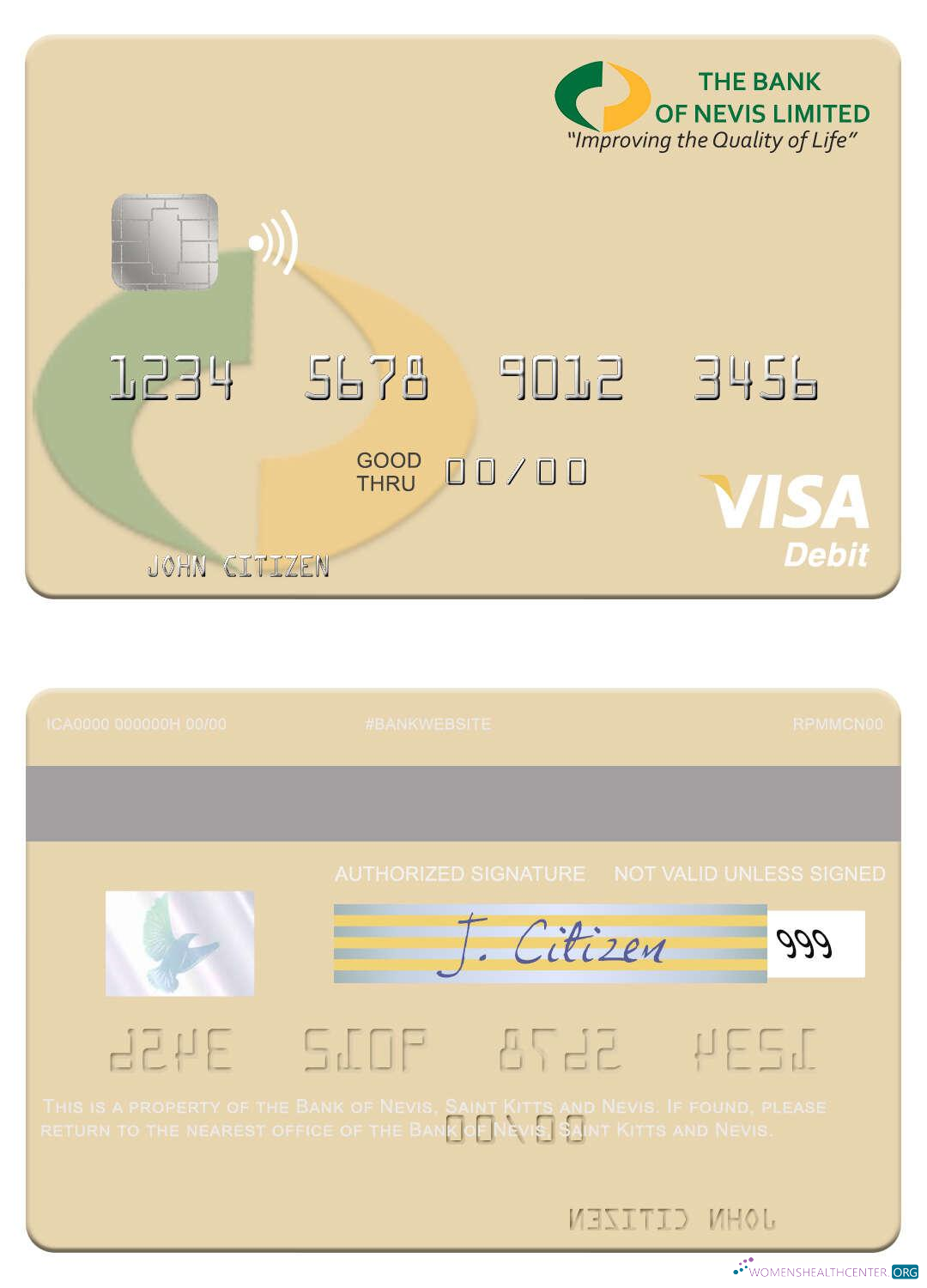 Download Saint Kitts and Nevis Bank of Nevis visa debit card Photoshop template
